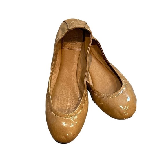 Tory Burch Eddie Ballet Flats Royal Tan Patent Leather Slip On Neutral Size 7 - Picture 4 of 12